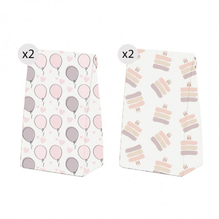 Lot de 4 sachets pour cadeaux et cadeaux d'anniversaire au design pastel