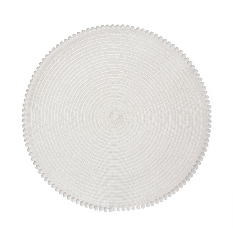 Dessous de plat rond individuel en tissu de couleur naturelle avec pompons