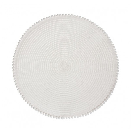 Dessous de plat rond individuel en tissu de couleur naturelle avec pompons