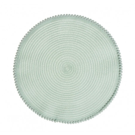 Dessous de plat individuel rond en tissu vert d'eau avec pompons