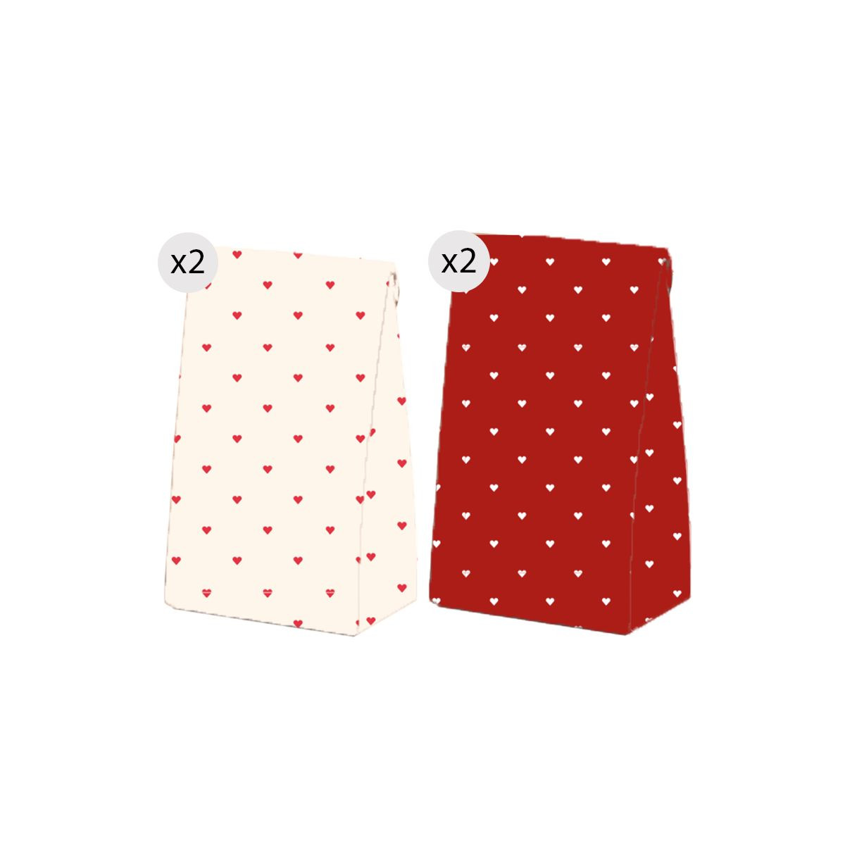 Lot de 4 pochettes cadeaux avec coeurs