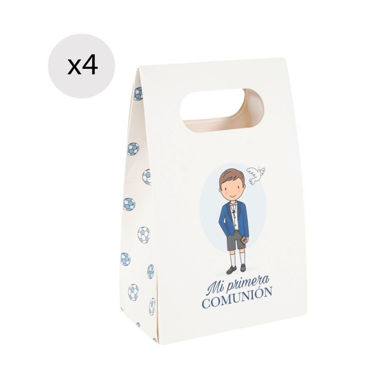 Lot de 4 boîtes en carton avec poignée pour cadeaux de communion enfants