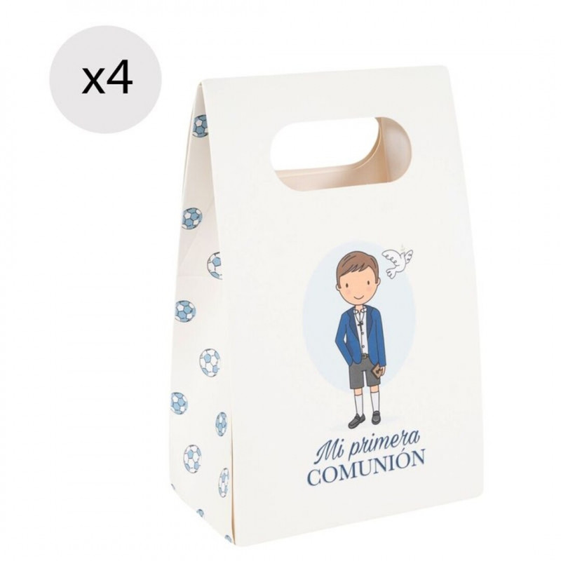 Lot de 4 boîtes en carton avec poignée pour cadeaux de communion enfants