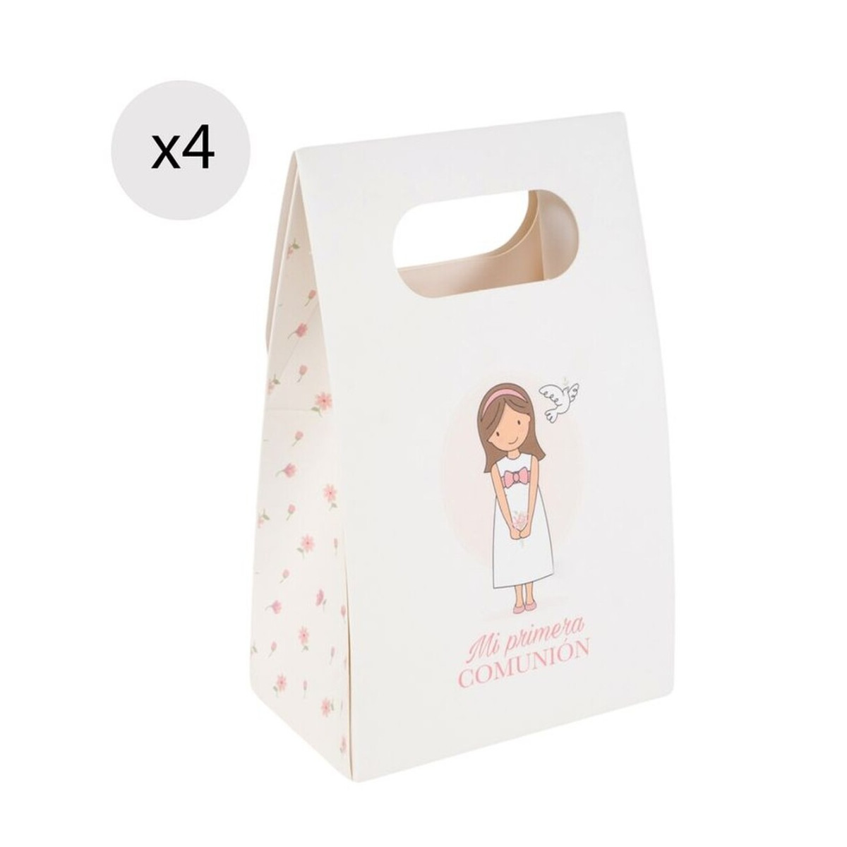 Lot de 4 boîtes en carton avec poignée pour cadeaux de communion fille