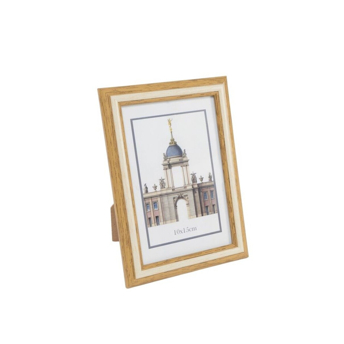 Cadre photo taille 10x15 bicolore crème et bois à offrir en cadeau