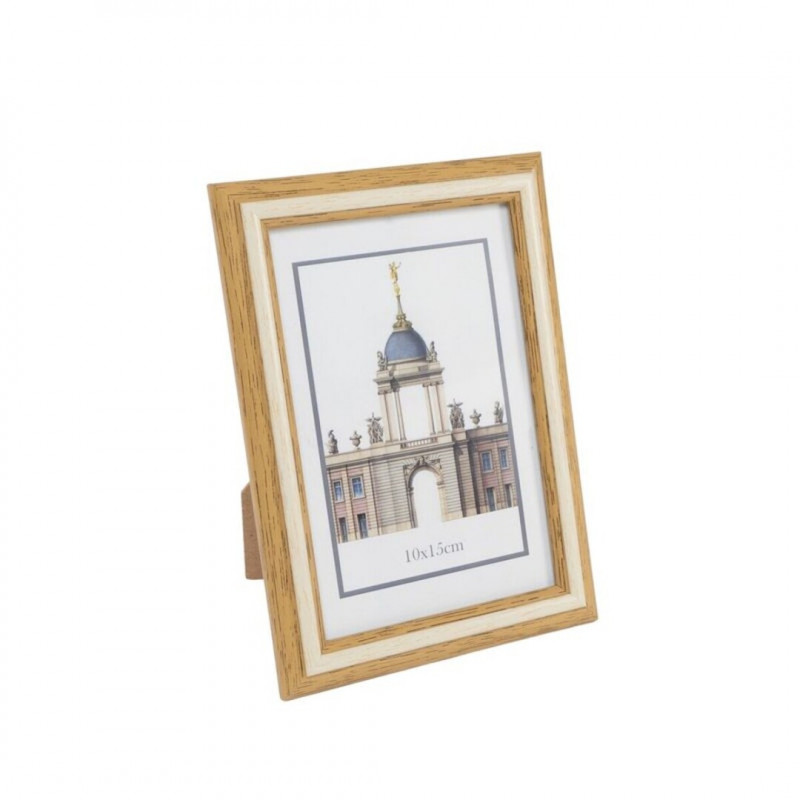 Cadre photo taille 10x15 bicolore crème et bois à offrir en cadeau