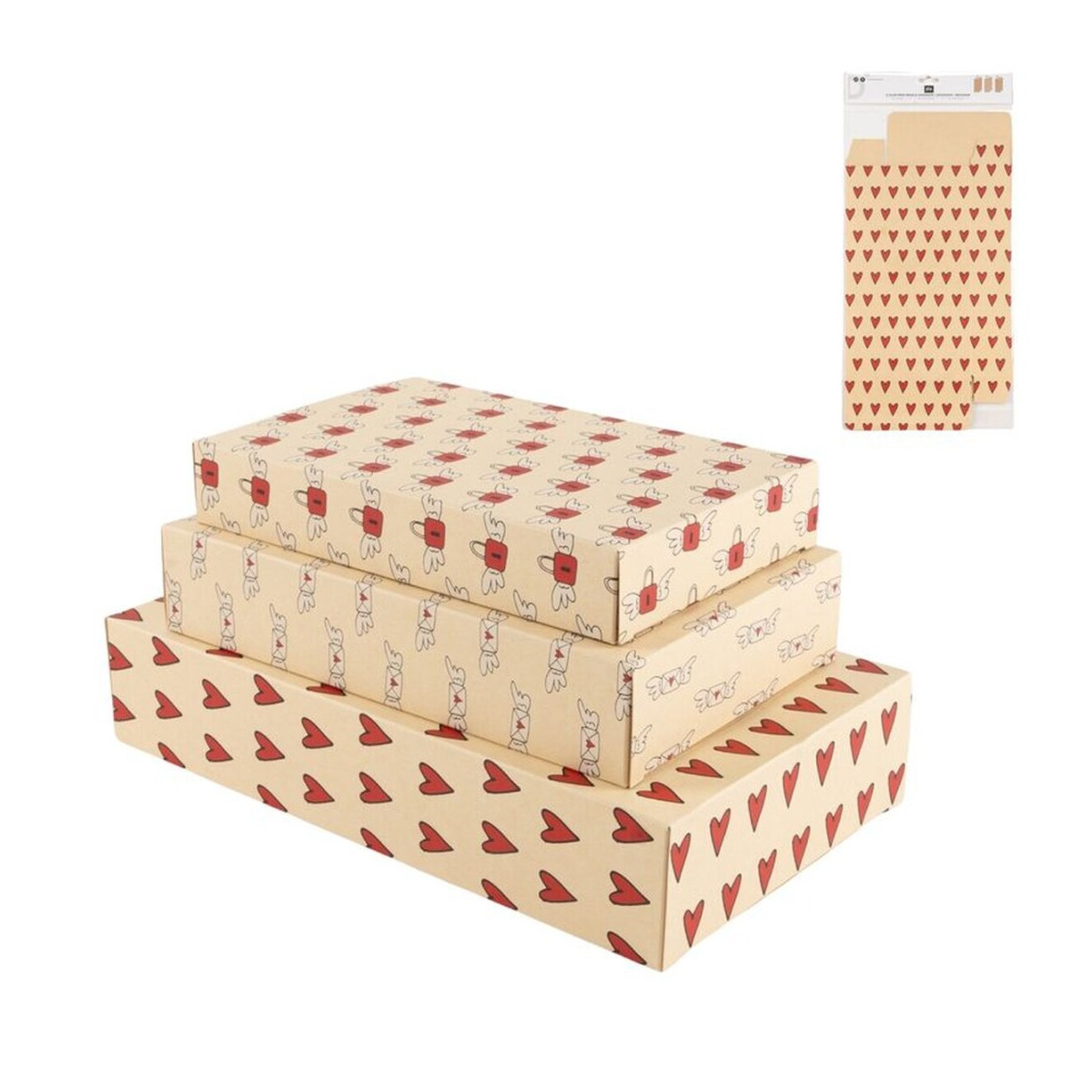 Lot de 3 boîtes de présentation kraft pour cadeaux au design romantique