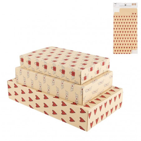 Lot de 3 boîtes de présentation kraft pour cadeaux au design romantique