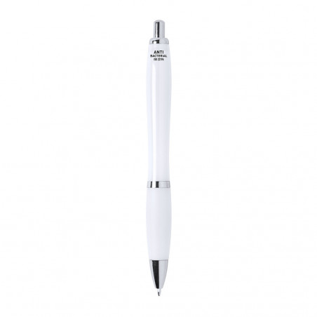 Stylo antibactérien avec bouton poussoir à encre blanche bleue - Stylo antibactérien Flom