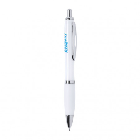 Stylo antibactérien avec bouton poussoir à encre blanche bleue - Stylo antibactérien Flom