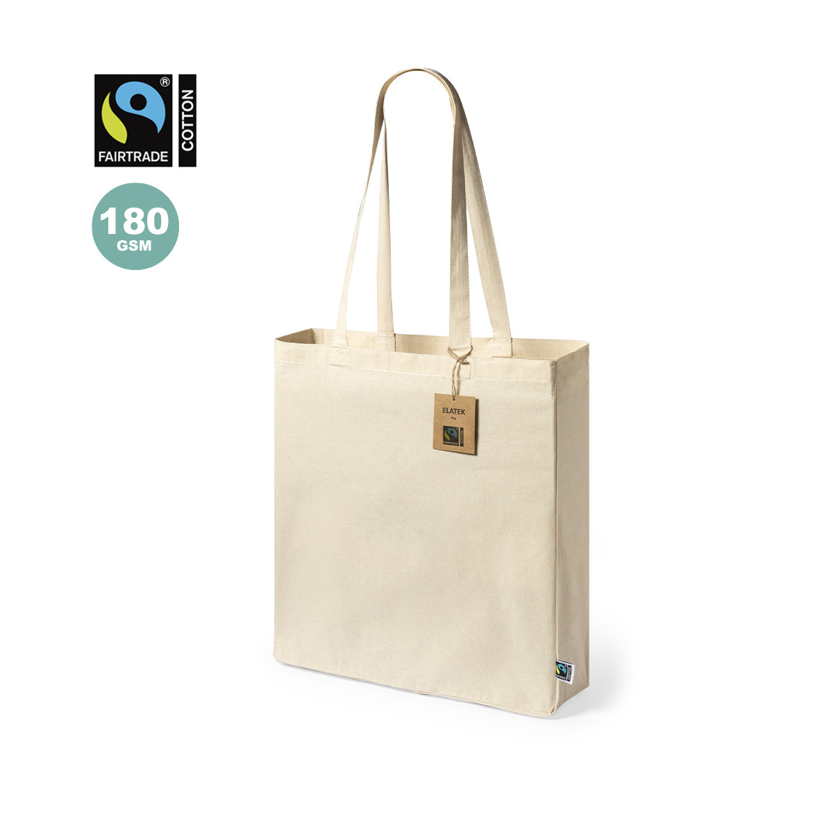 Sac 100% coton à longues anses certifié Fairtrade - Sac Elatek Fairtrade