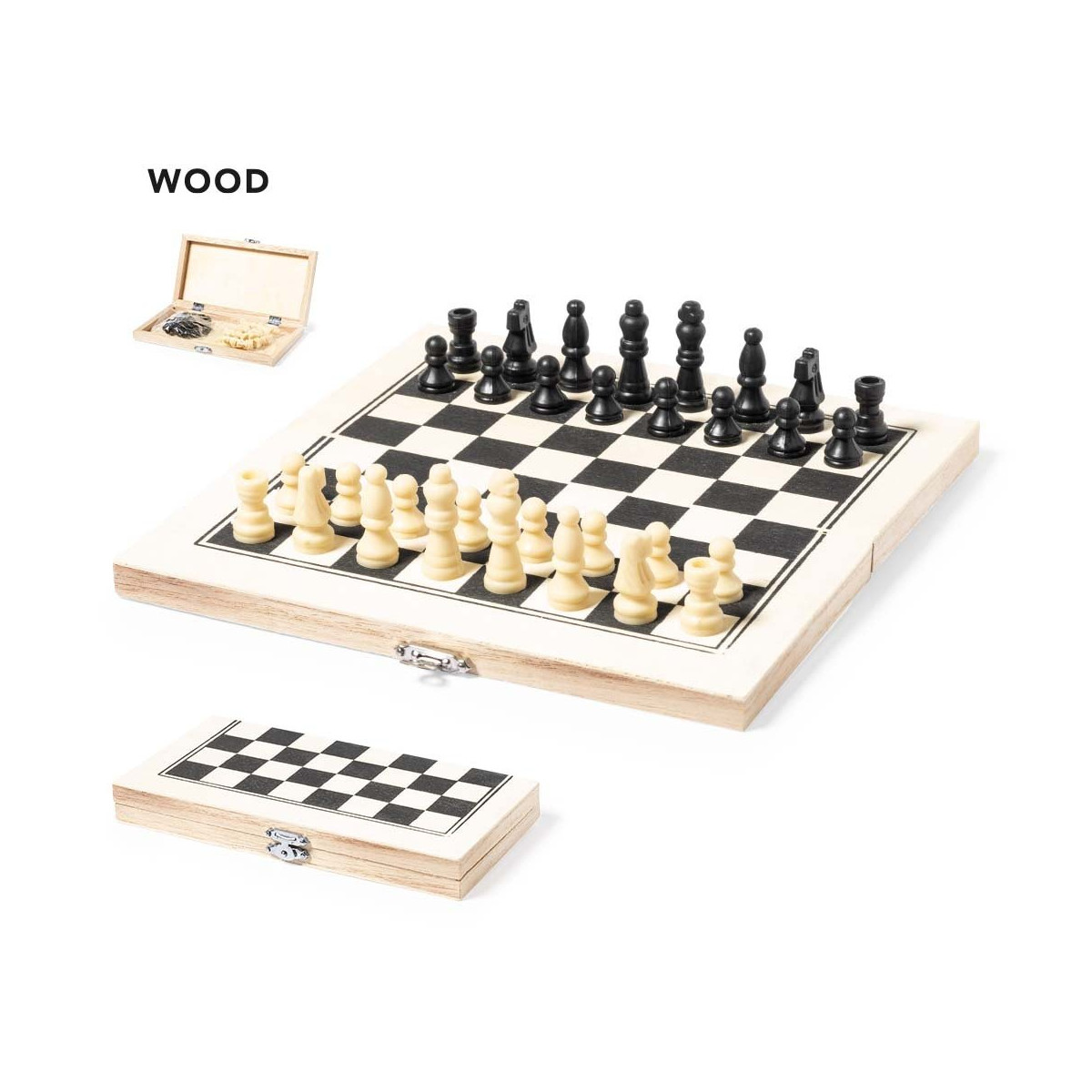 Échecs pliants en bois naturel à offrir - Échecs éclair