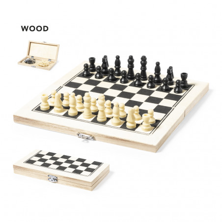 Échecs pliants en bois naturel à offrir - Échecs éclair