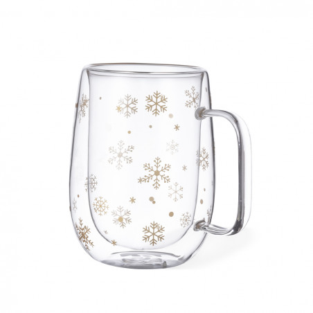 Tasse isotherme en verre avec flocons de neige - Tasse isotherme en verre avec flocons de neige