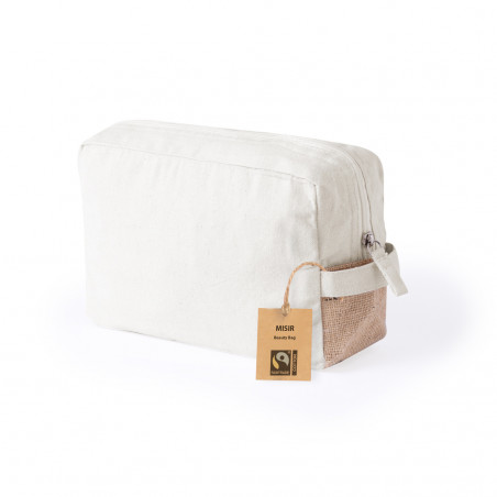 Trousse de toilette 100% coton Fairtrade avec détails en jute - Trousse de toilette Misir Fairtrade