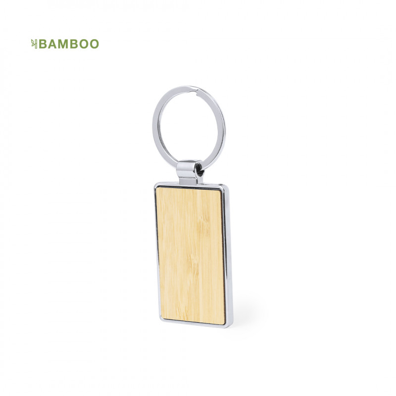 Porte clés en bambou avec bord en métal avec formes