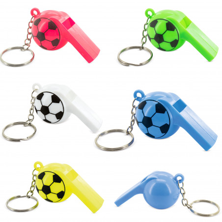 Pack de 5 porte-clés sifflet jouet coloré avec ballon de football pour enfants