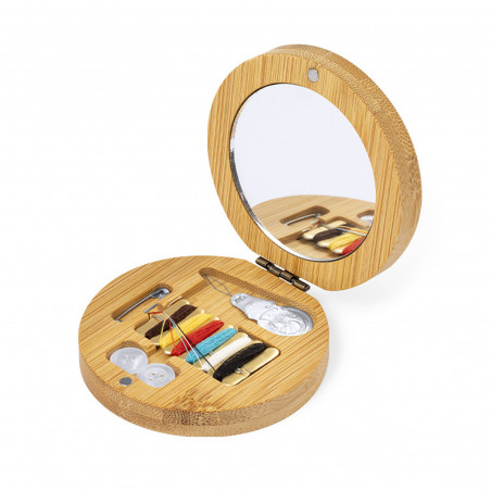 Boîte à couture portable en bambou avec miroir et outils de couture