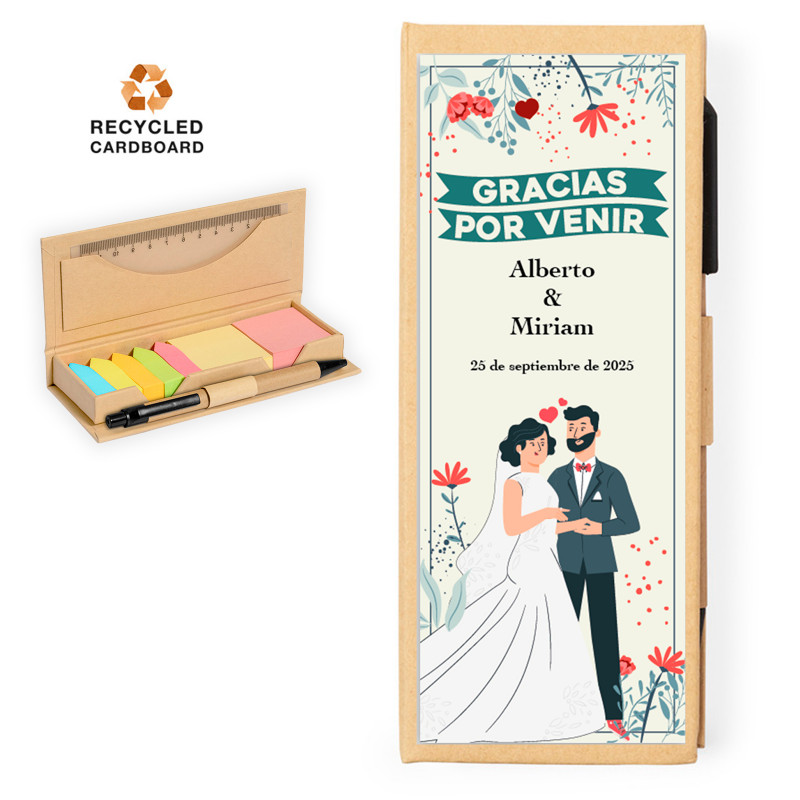 Marqueurs et notes de couleur stylo et règle personnalisés pour les détails du mariage dans un étui en carton