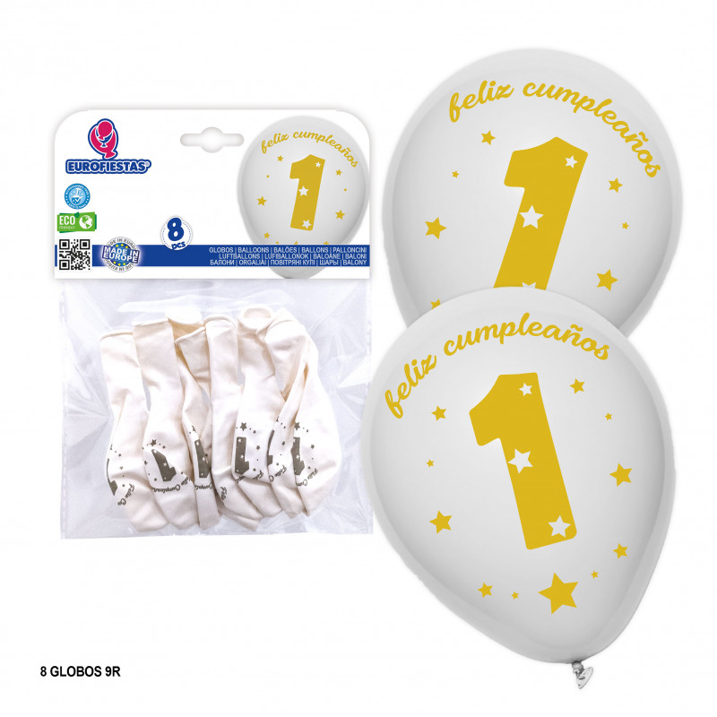 Ballons avec impression joyeux anniversaire avec numéro 1