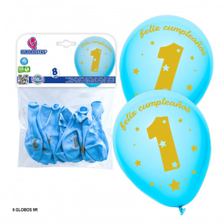 Ballons d'anniversaire bleus avec numéro 1