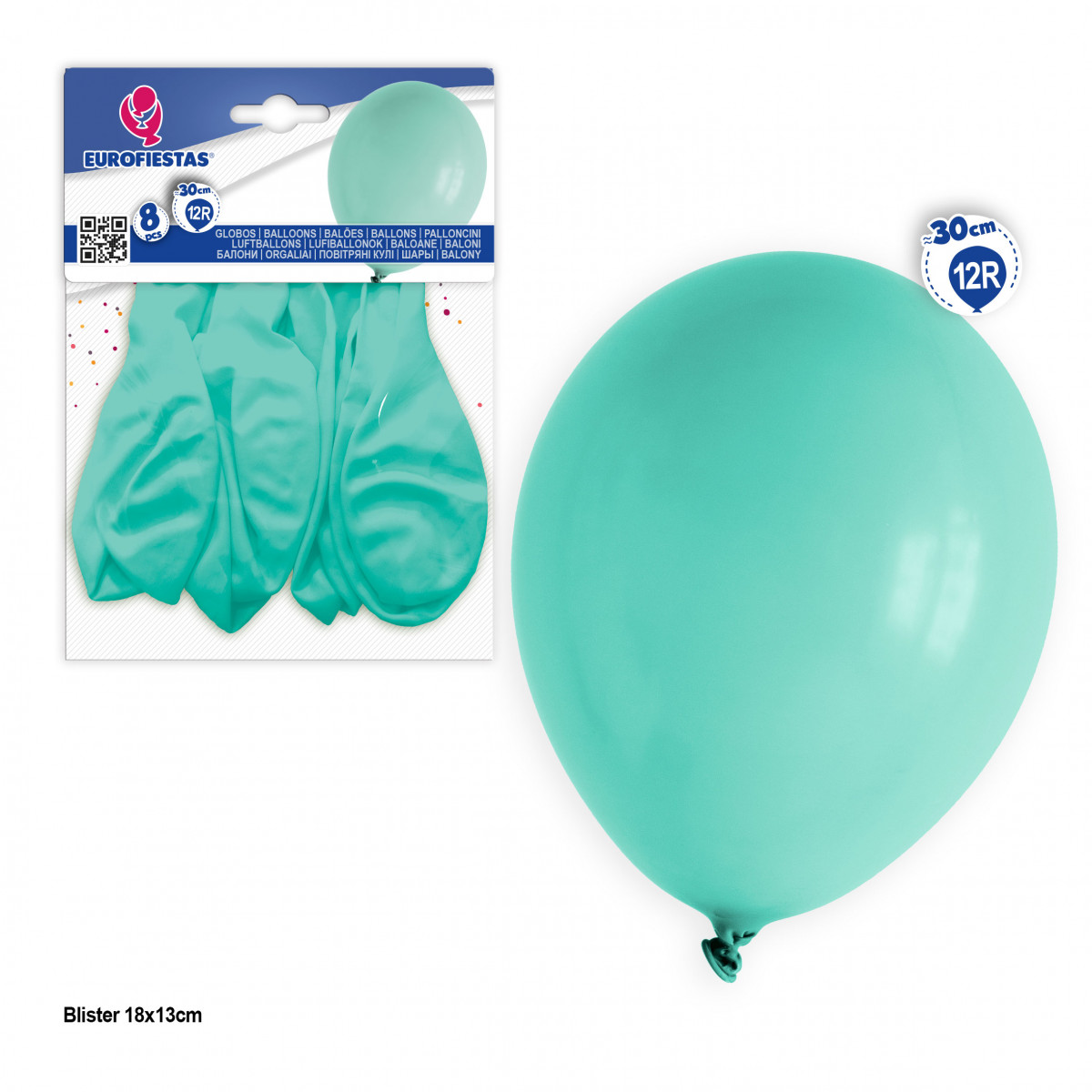 Ballons turquoise menthe 8 unités pour décorer des événements