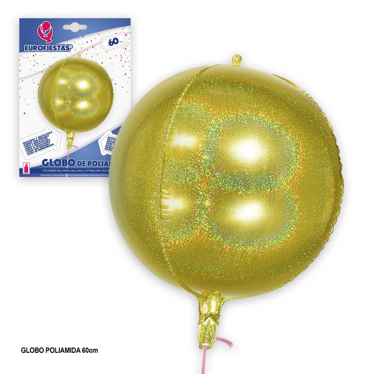 Ballon rond en polyamide à paillettes dorées 60 cm. environ. pour décorer