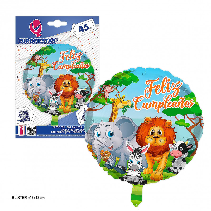 Ballon rond en aluminium avec motif animal de la jungle pour anniversaire 45 cm