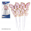 Toppers papillon rose avec bords dorés 18cm 10pcs