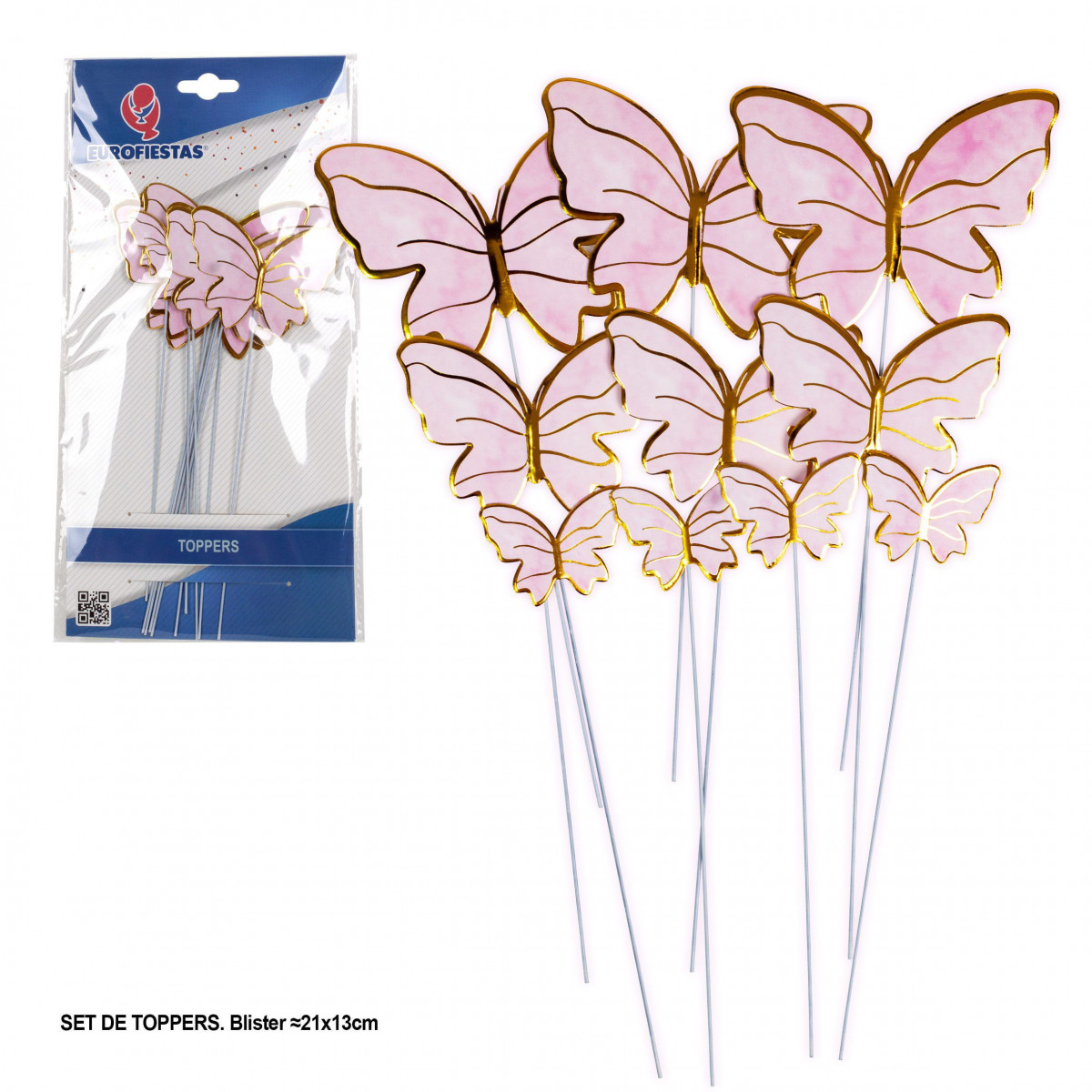 Toppers papillon rose avec bords dorés 18cm 10pcs