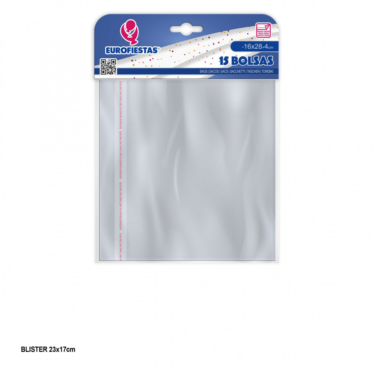 Sachets transparents 16x28+4 avec fermeture adhésive 15 unités