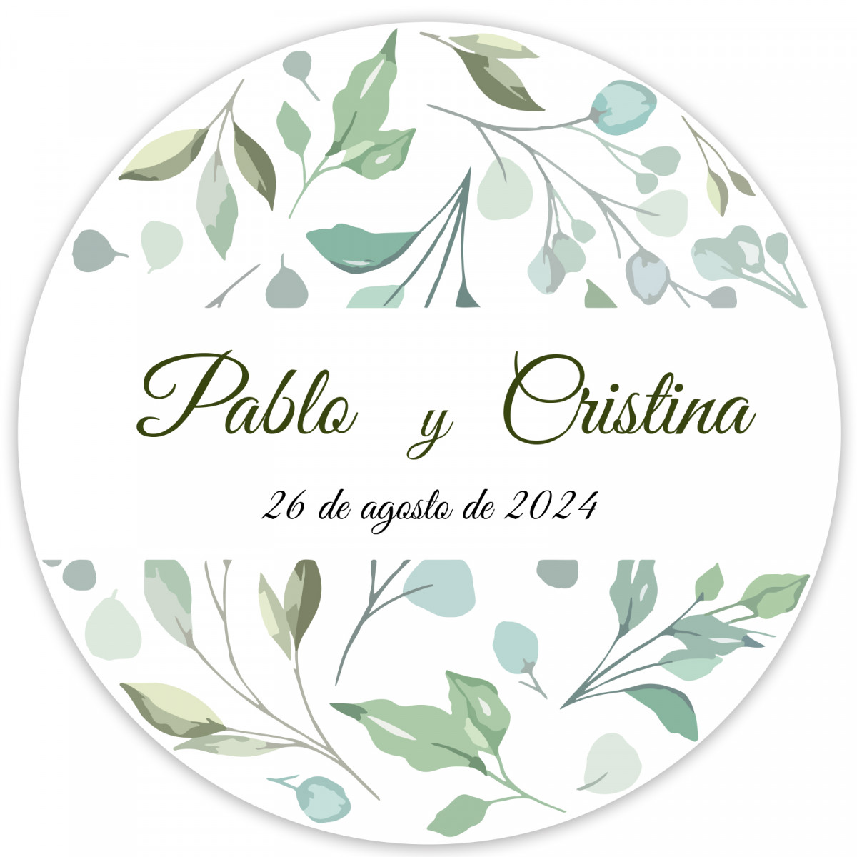 Autocollant rond de 5 cm motif feuille personnalisé pour les détails du mariage