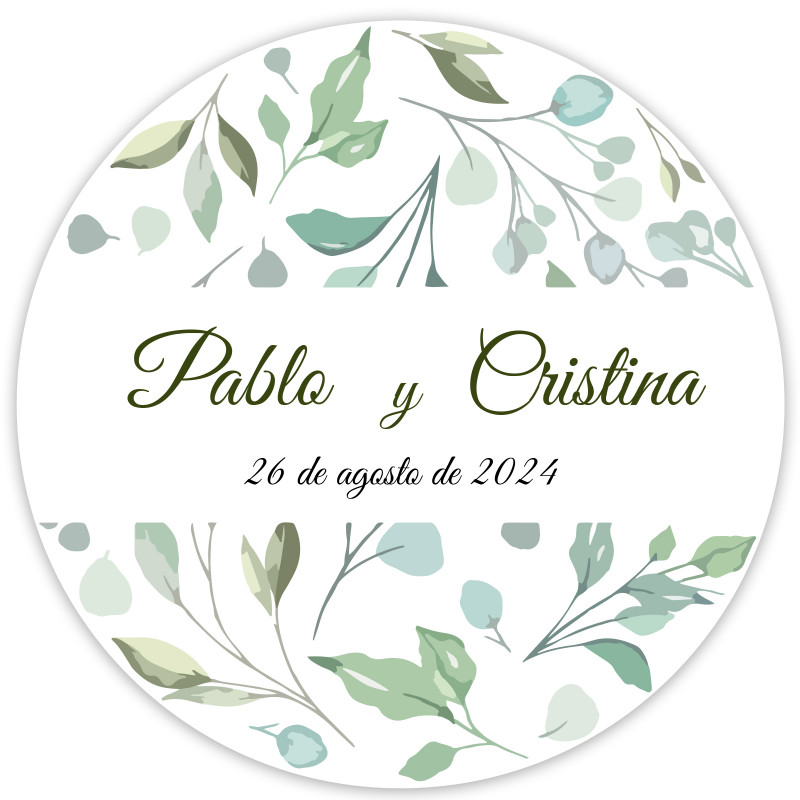 Autocollant rond de 5 cm motif feuille personnalisé pour les détails du mariage