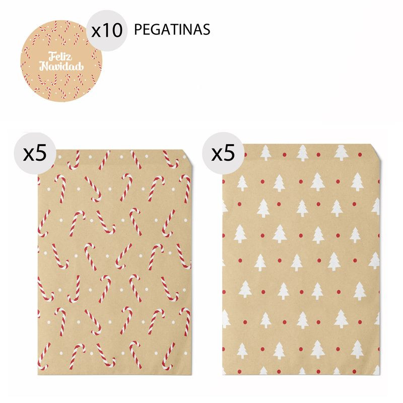 Enveloppes cadeaux kraft pour Noël en papier kraft 10 unités 13x16