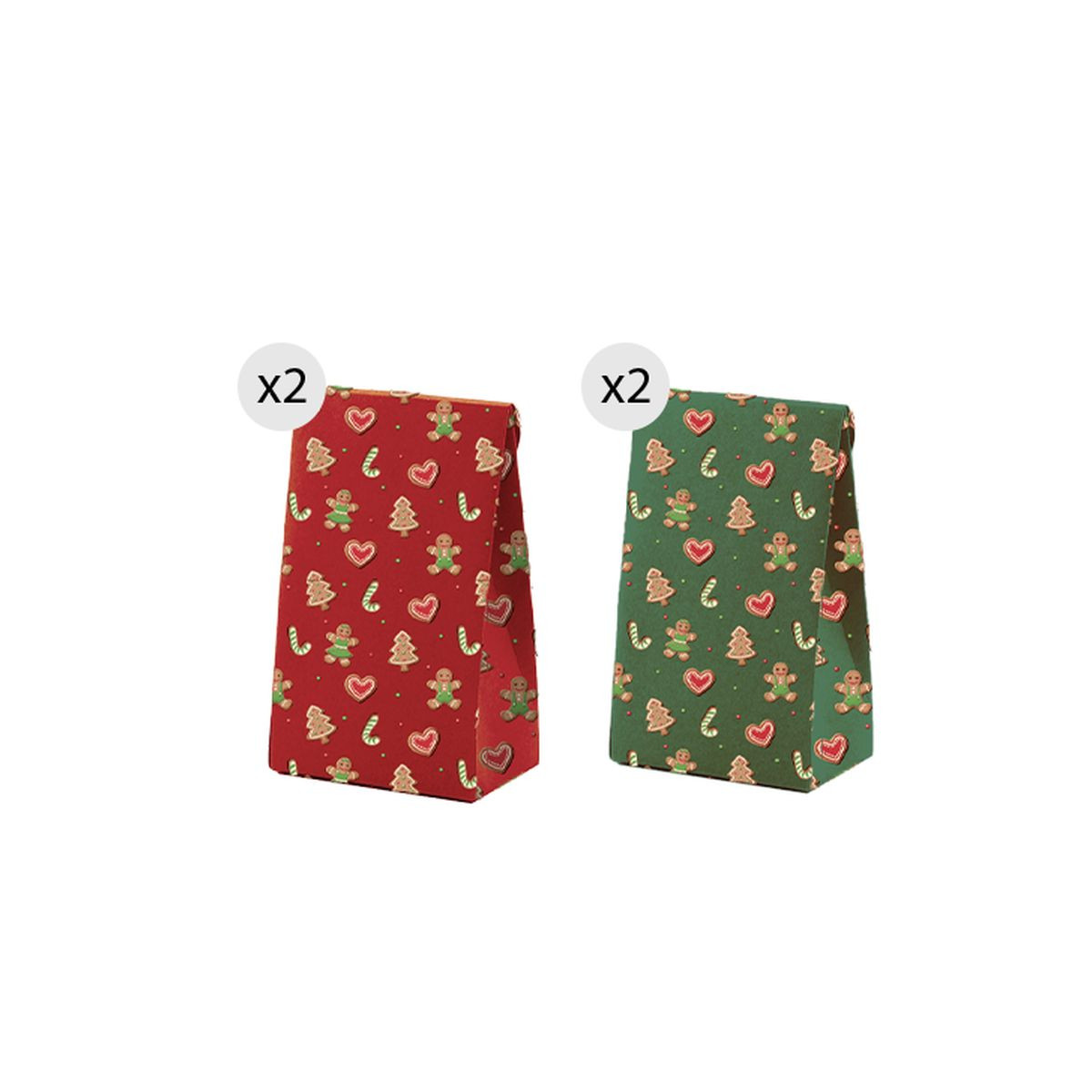 Sacs cadeaux de Noël 4 unités 11,5x14cm vert et rouge avec motifs