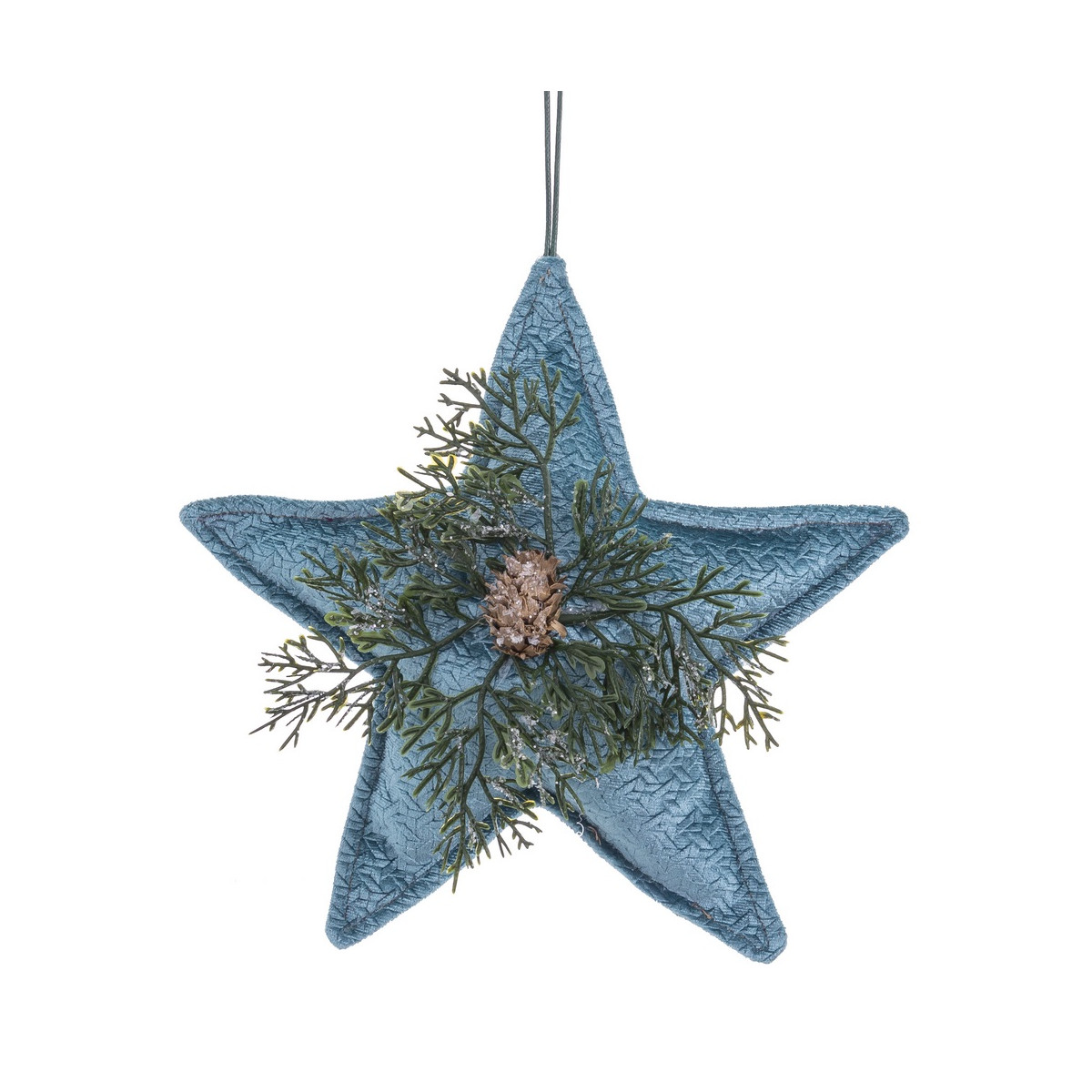 Pendentif de Noël en tissu en forme d'étoile bleue avec ananas et feuilles 18x20