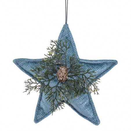 Pendentif de Noël en tissu en forme d'étoile bleue avec ananas et feuilles 18x20