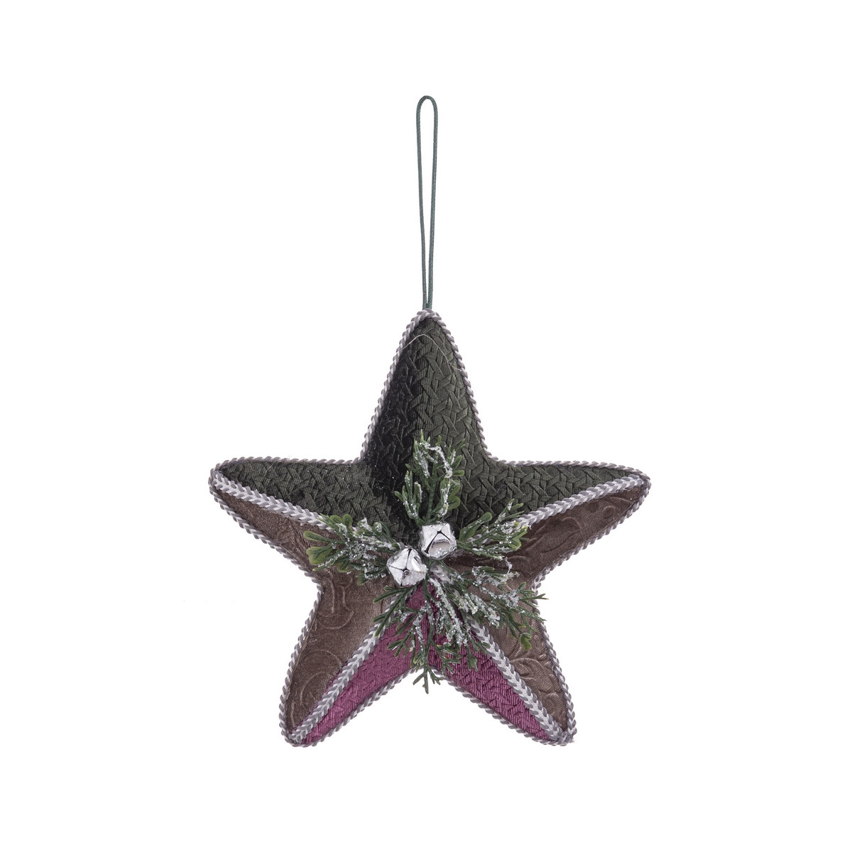 Pendentif de Noël en tissu gris en forme d'étoile avec clochettes 18x18