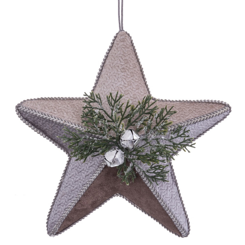 Pendentif de Noël en tissu 22,5 cm gris en forme d'étoile avec clochettes