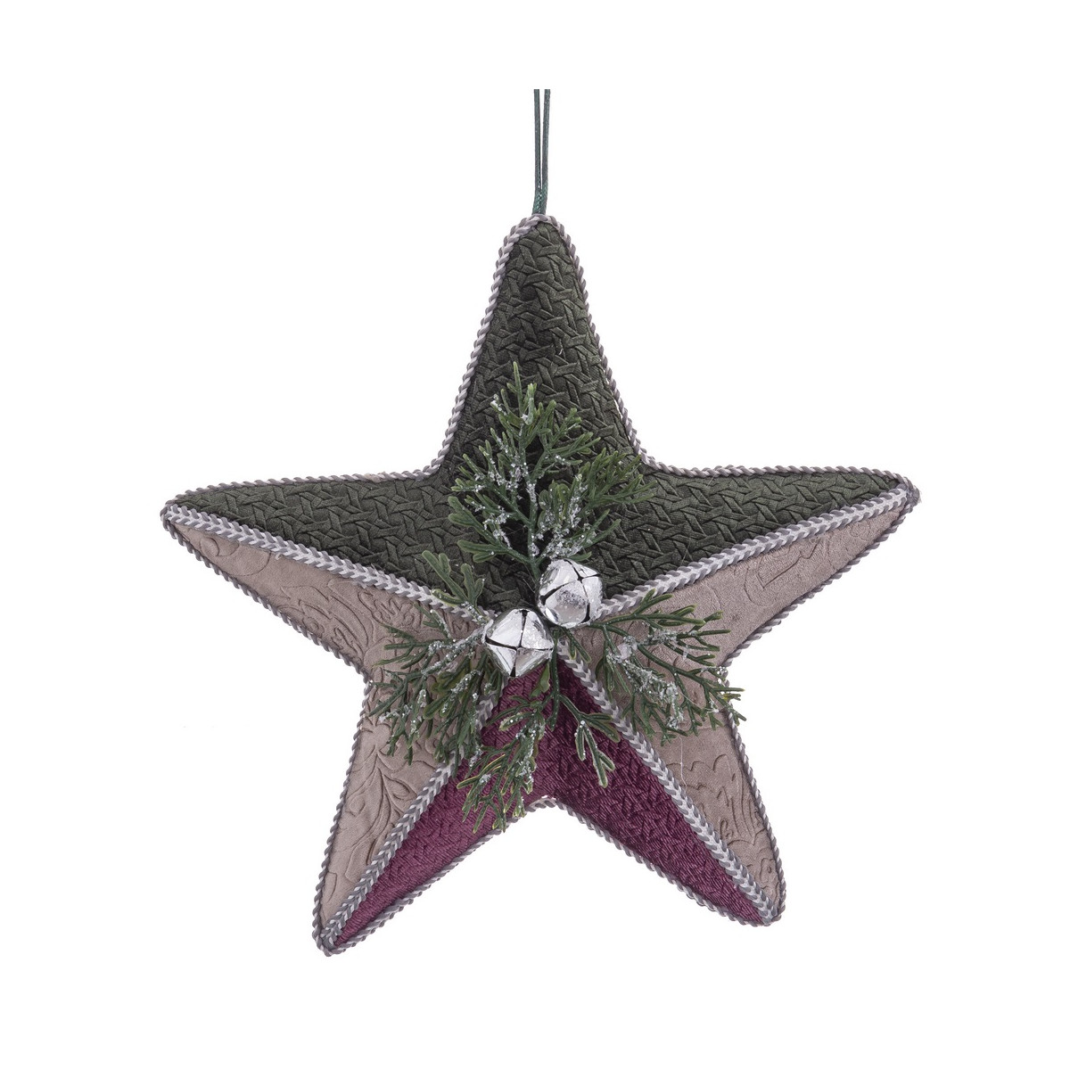 Pendentif de Noël en tissu en forme d'étoile grise avec grelots