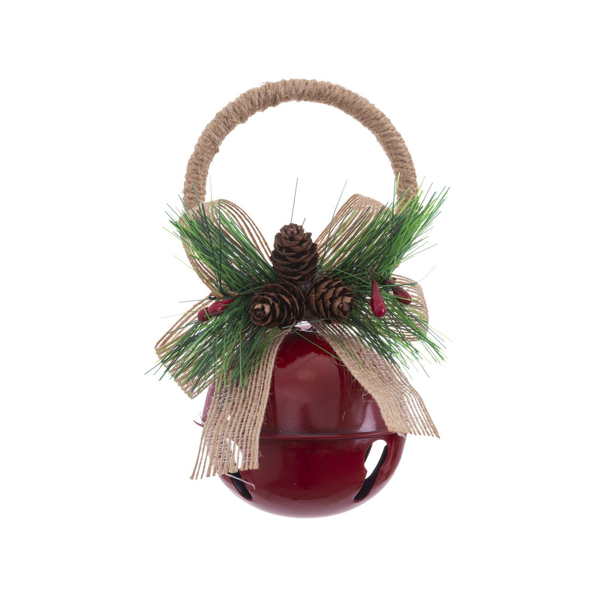 Pendentif clochette rouge de Noël avec pommes de pin rustiques