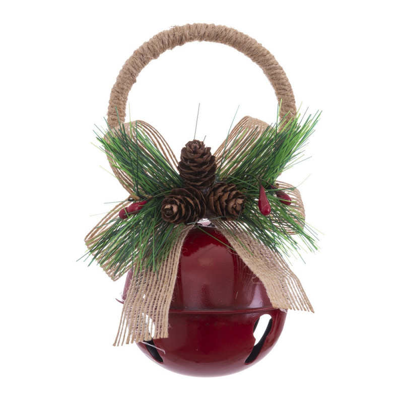 Pendentif clochette rouge de Noël avec pommes de pin rustiques