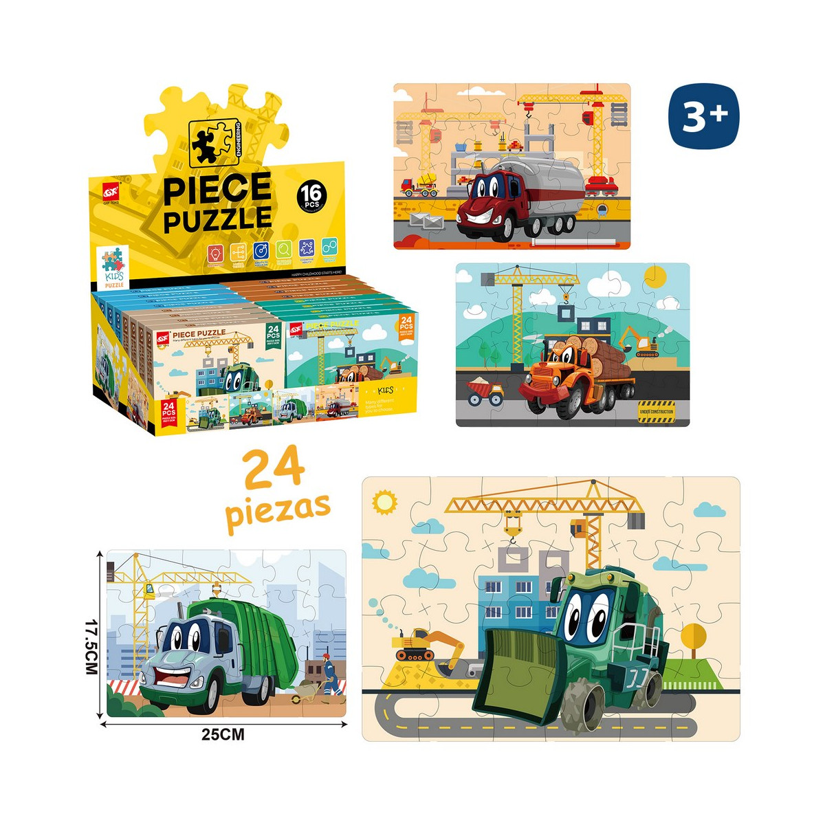 Puzzle 24 pièces véhicules de construction pour enfants