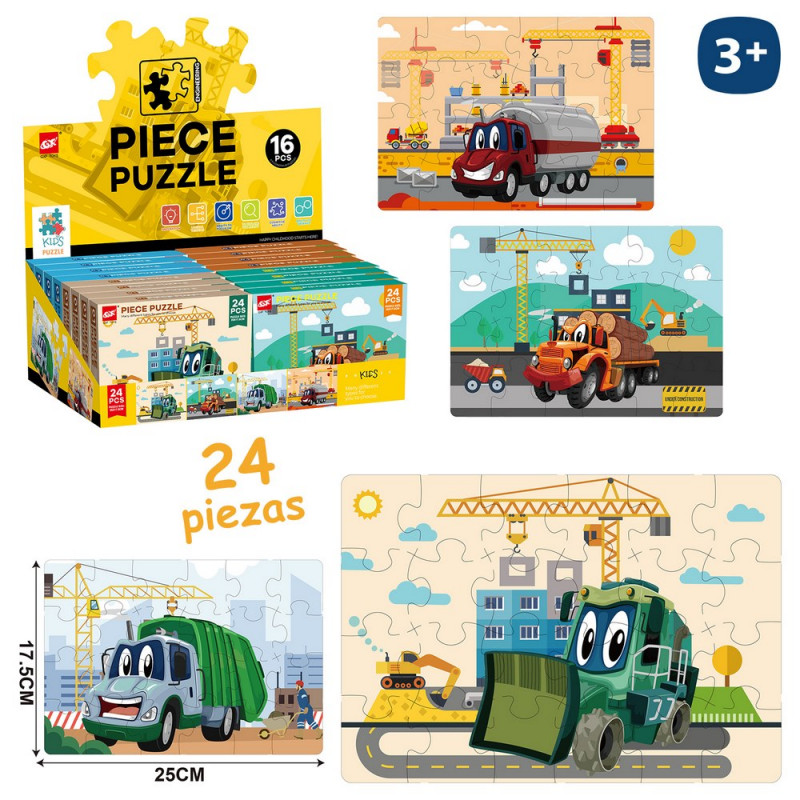 Puzzle 24 pièces véhicules de construction pour enfants