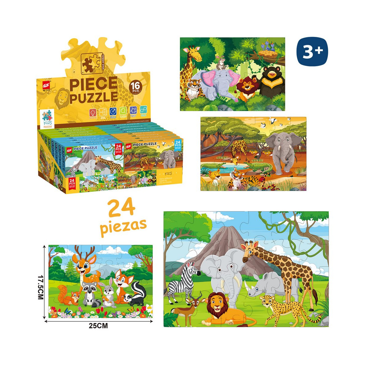 Puzzle 24 pièces animaux sauvages jungle enfants