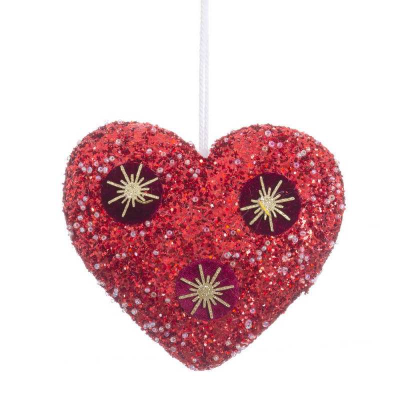 Pendentif forme coeur de Noël en mousse rouge 13cm