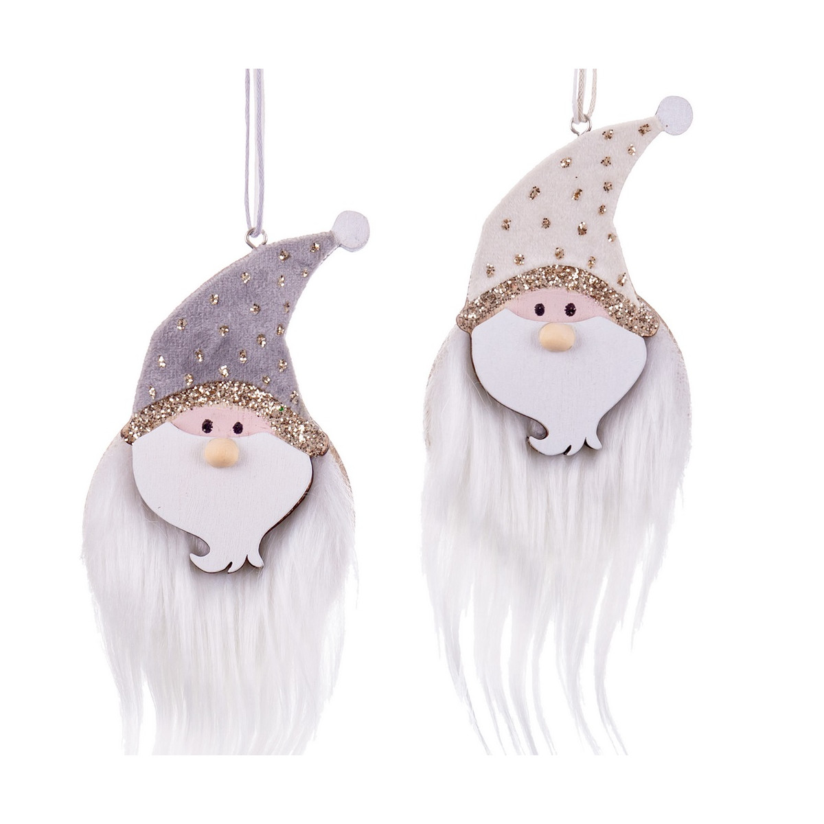 Pendentif de Noël Père Noël avec chapeau assorti gris ou blanc