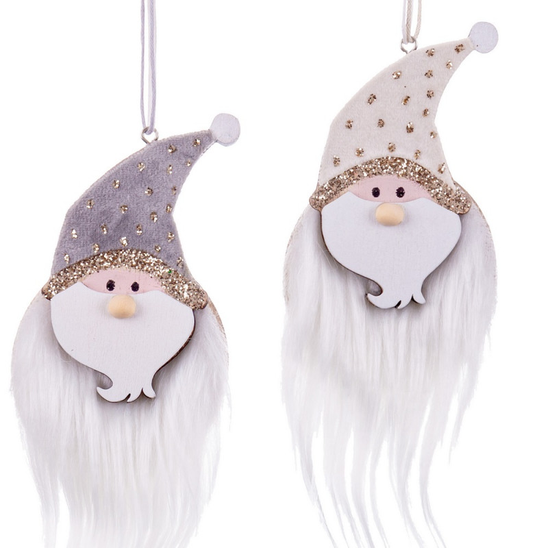 Pendentif de Noël Père Noël avec chapeau assorti gris ou blanc