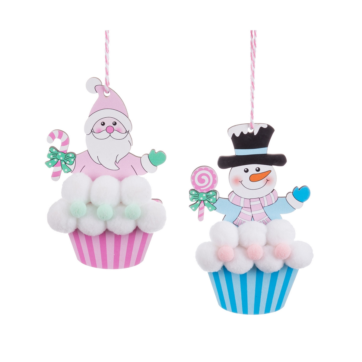 Pendentif en bois en forme de cup cake du Père Noël ou du bonhomme de neige