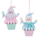 Pendentif de Noël en bois en forme de cup cake Père Noël ou bonhomme de neige